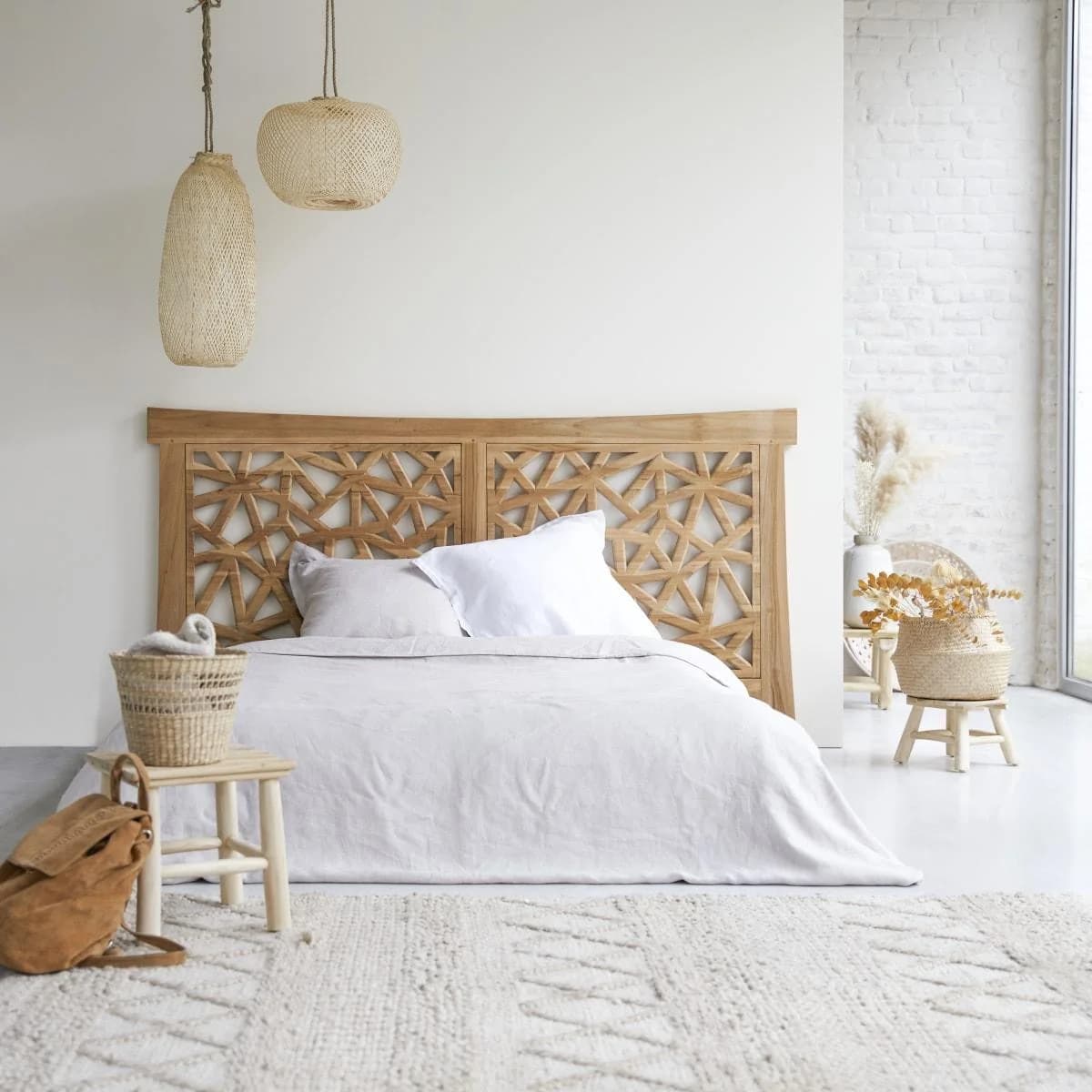 Tikamoon Kopfteil für Bett aus massivem Teakholz 210 cm