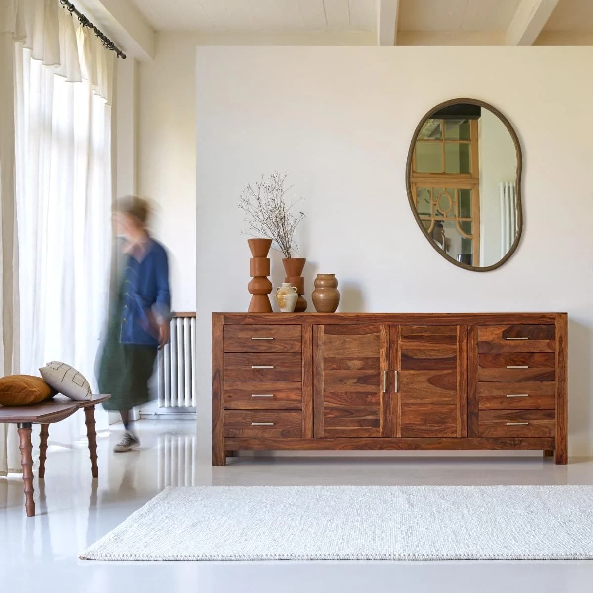 Tikamoon Buffetschrank Anrichte Geschirrschrank aus Palisanderholz 200 cm