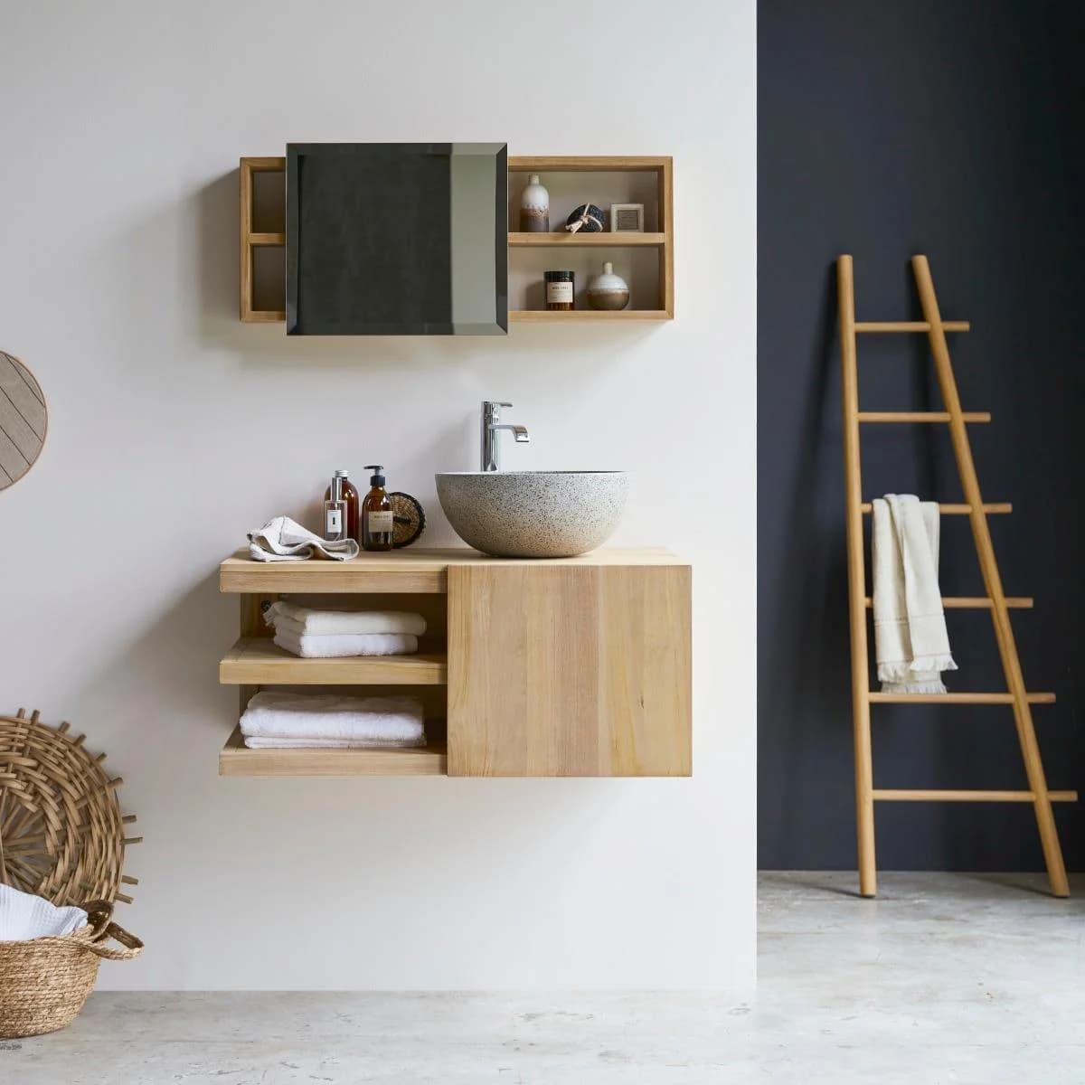 Tikamoon Waschbeckenschrank aus Teakholz 90 Typo Braun
