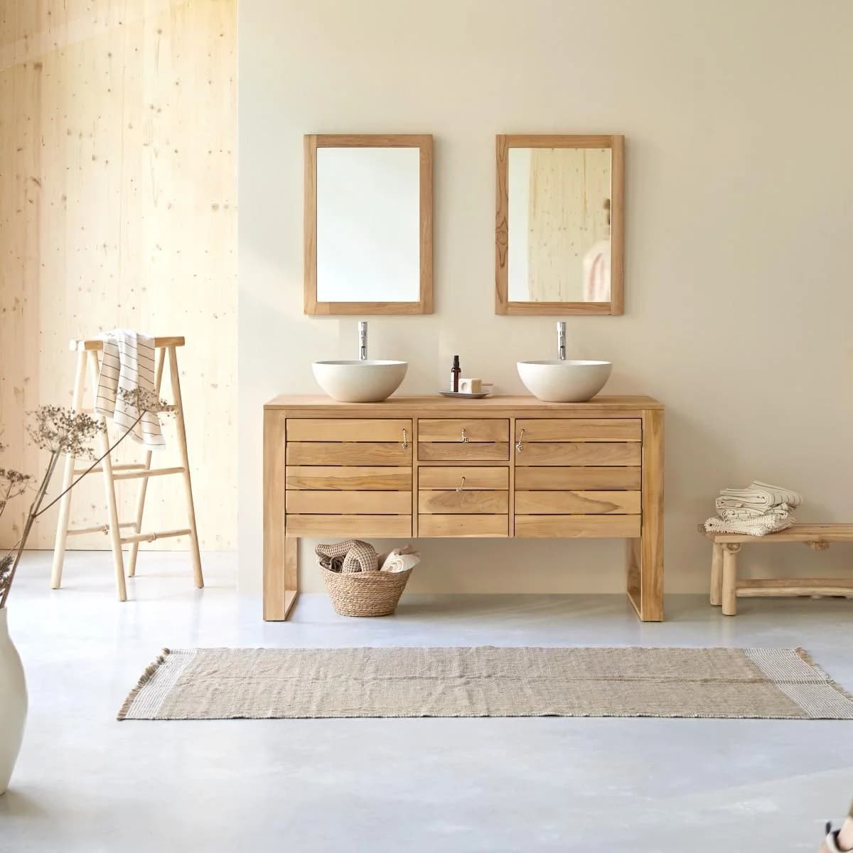 Tikamoon Waschbeckenunterschrank Waschtisch aus Teakholz 145 cm