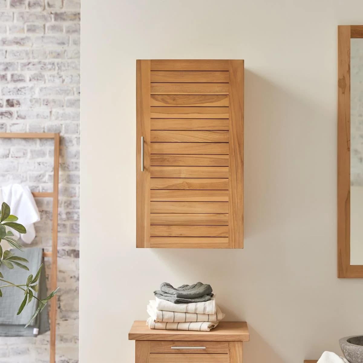 Tikamoon Hängeschrank Bad 40 cm Massives Teakholz