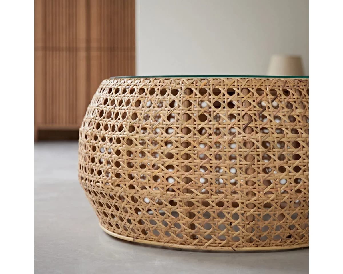 Tikamoon Couchtisch Esther aus Rattan mit Glasplatte - Bild 3