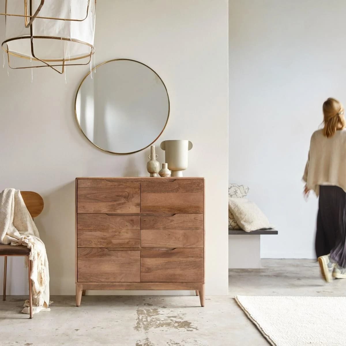 Tikamoon Kommode Gabrielle Massivholz Braun 6 Schubladen