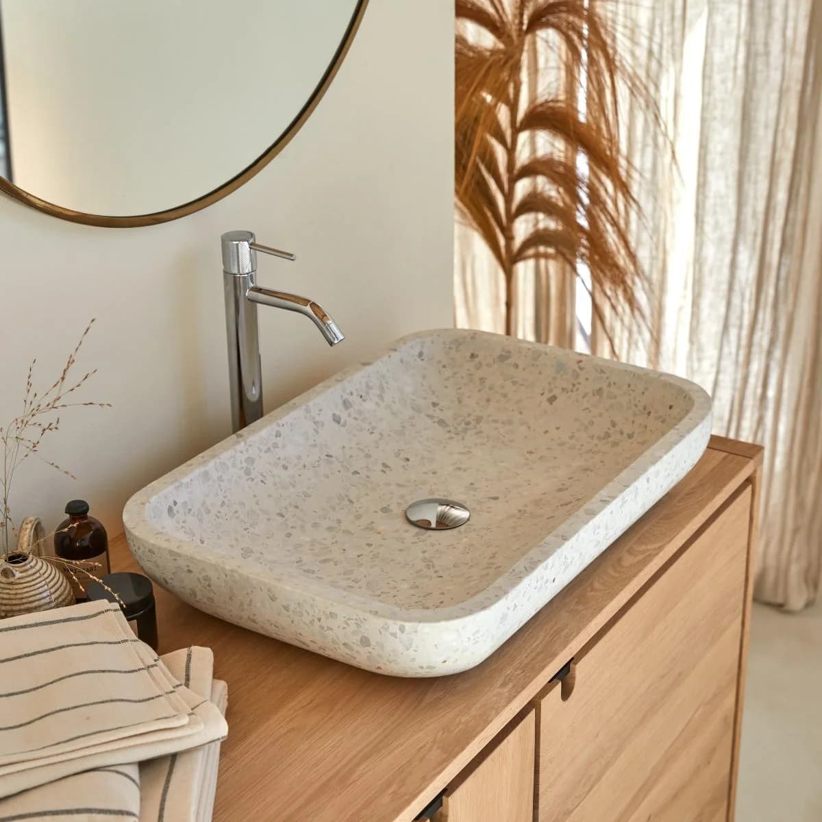 Tikamoon Rechteckiges Waschbecken Cilas Premium-Terrazzo Moon