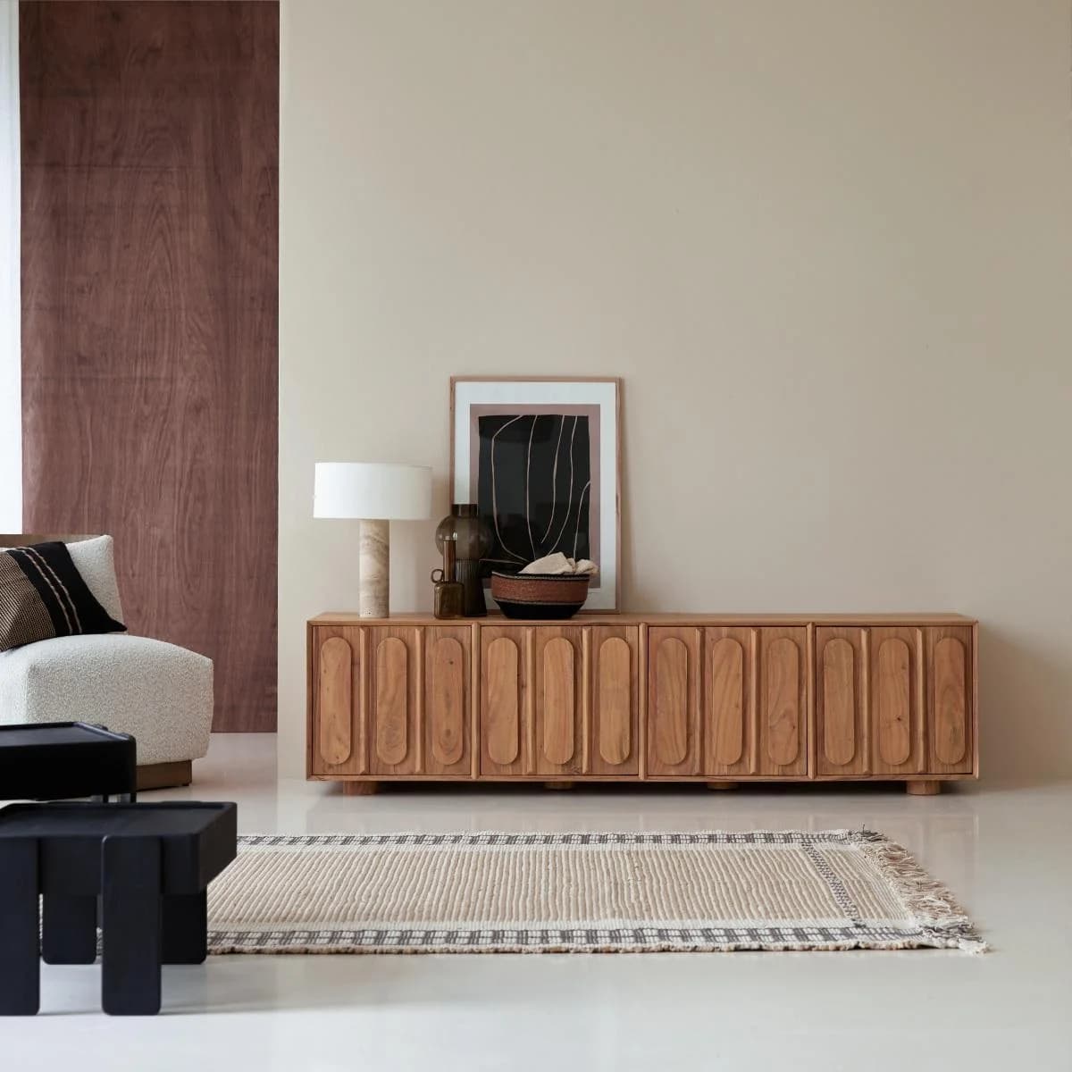 Tikamoon TV-Schrank Olga 195 cm Massivholz Braun