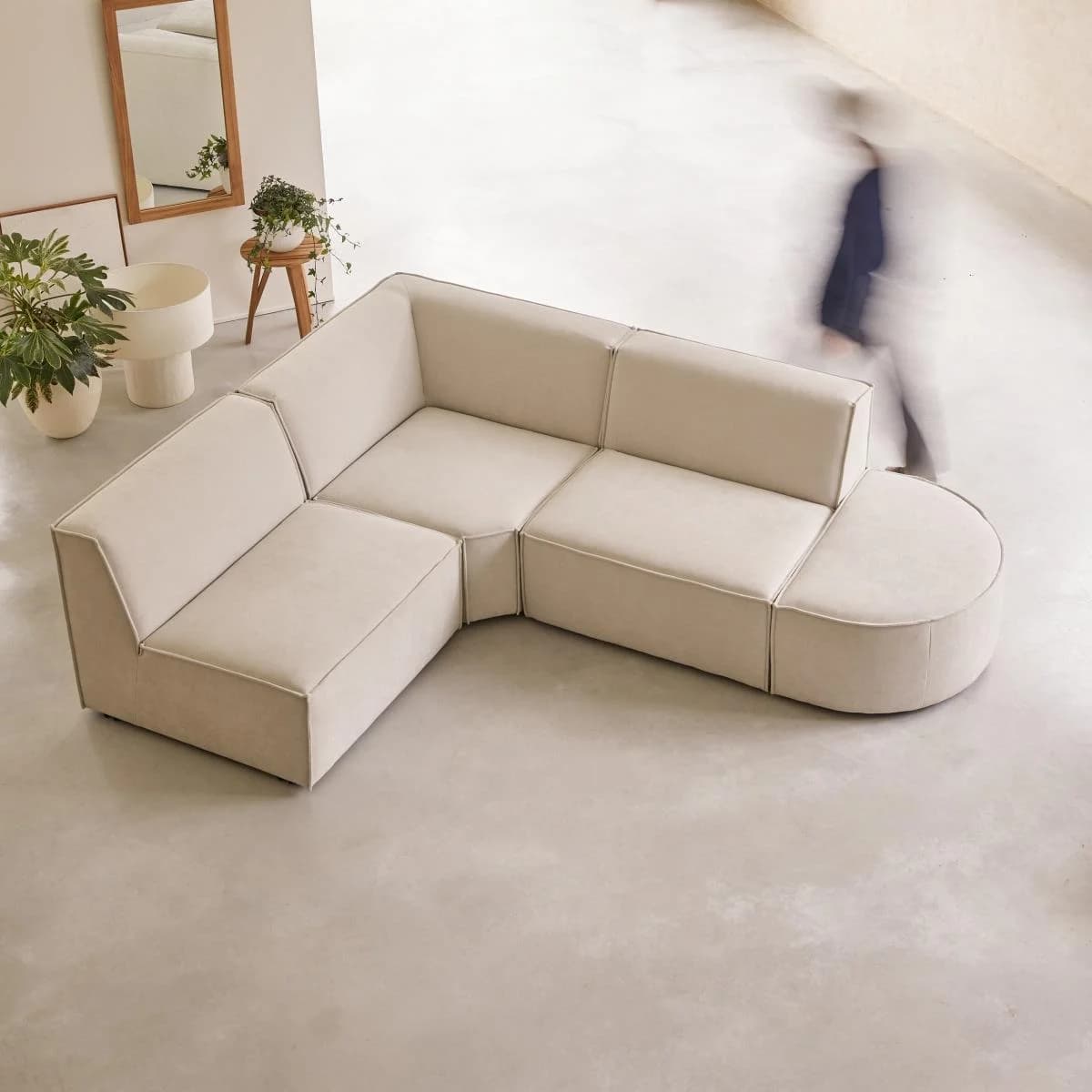 Tikamoon Modul-Ecksofa Dario Beige 4-5 Sitze Polyestergewebe