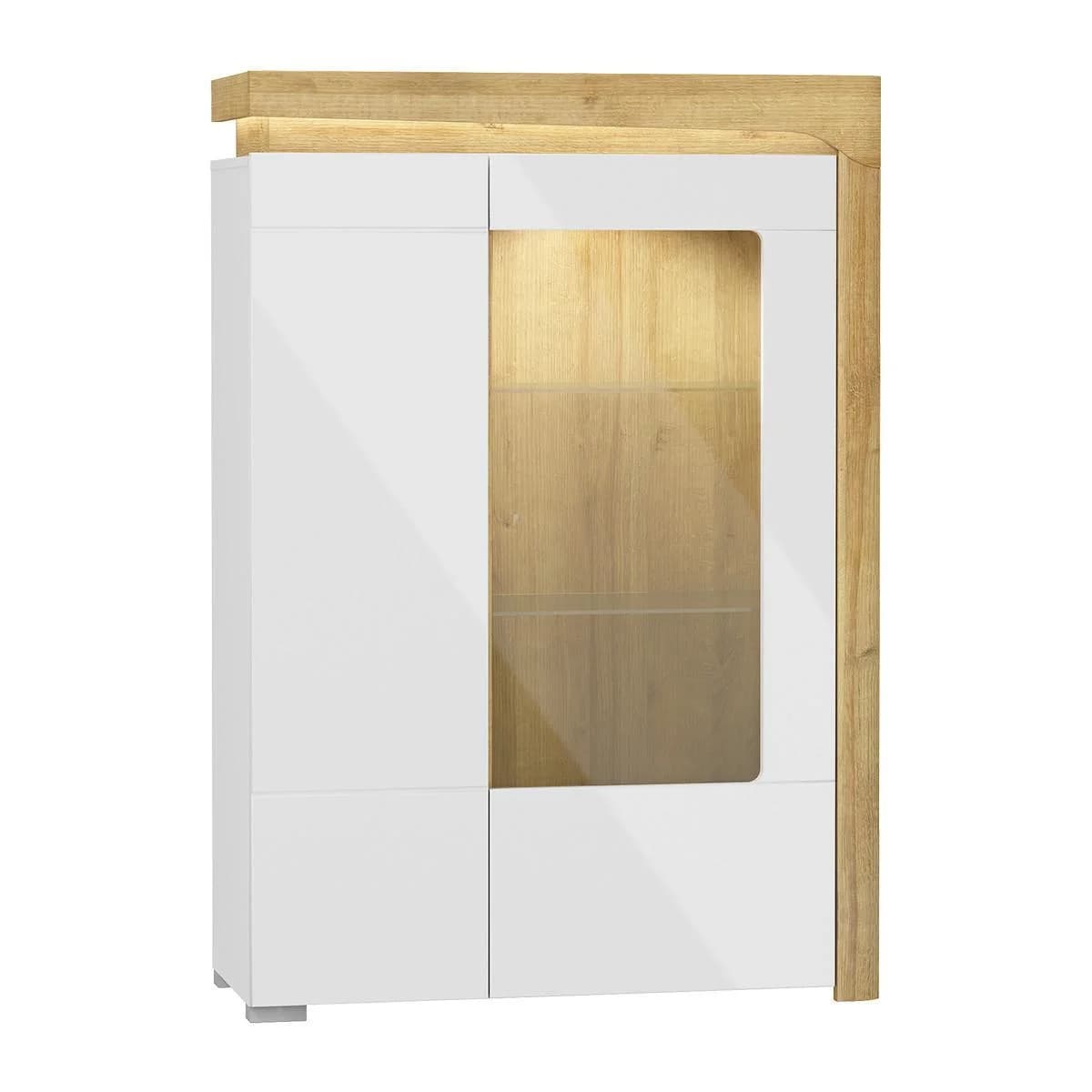 GESCHIRRSCHRANK Teo Weiß mit Holzdekor