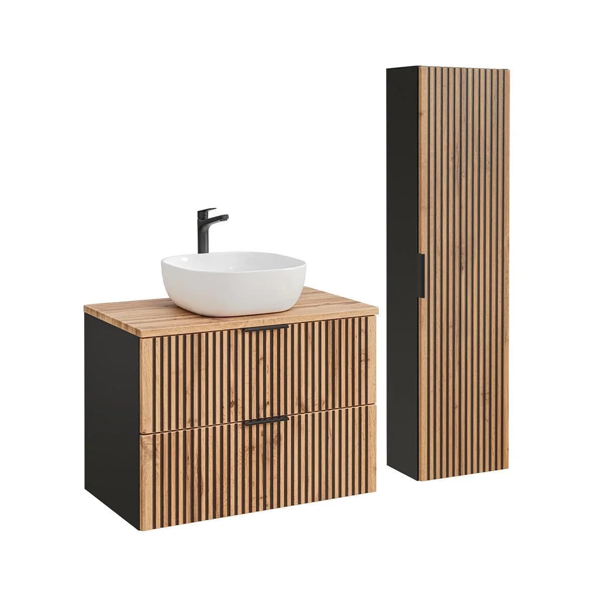 BADMÖBEL 80.6cm Gaia 2er-Set Holz Eichenoptik Schwarz