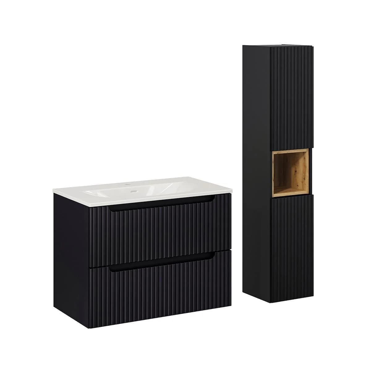 Badezimmerschrank Riva 80cm Schwarz 2er-Set