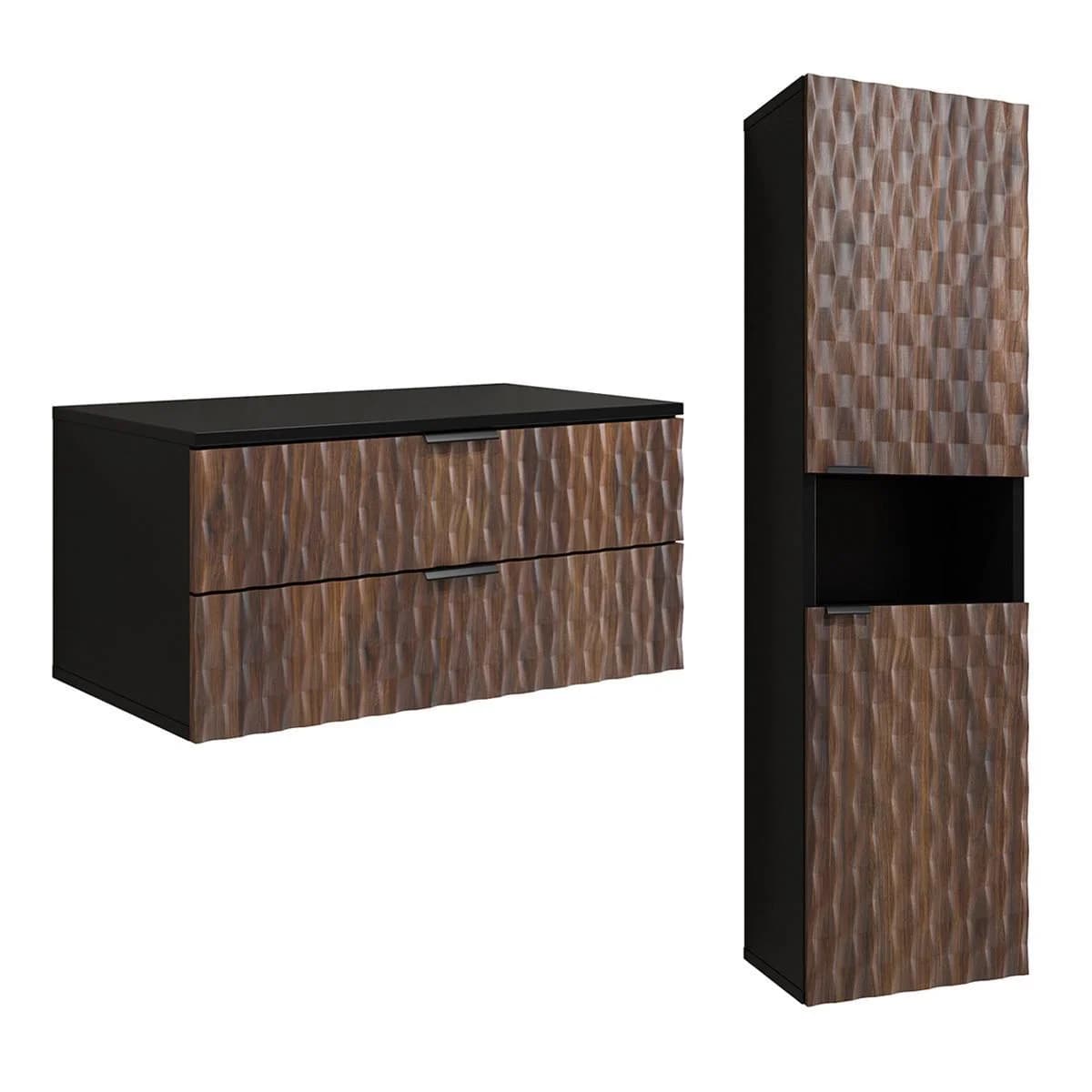 Nevia Waschtischunterschrank 81cm 2er-Set Holz Schwarz