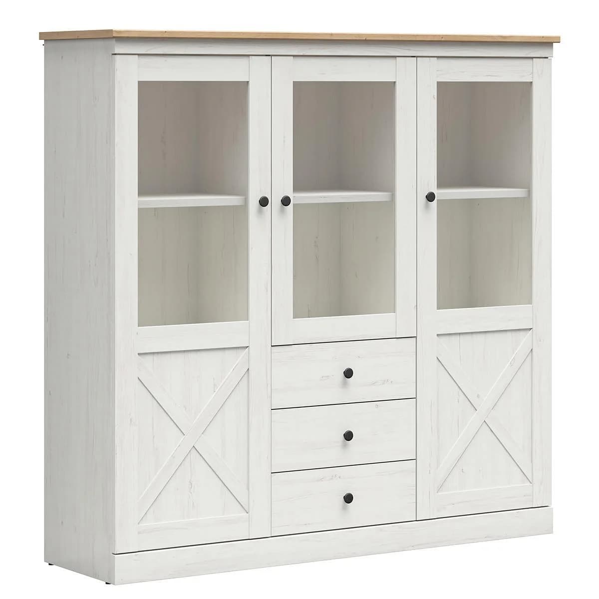 Victoria Geschirrschrank Weiß mit Holzdekor
