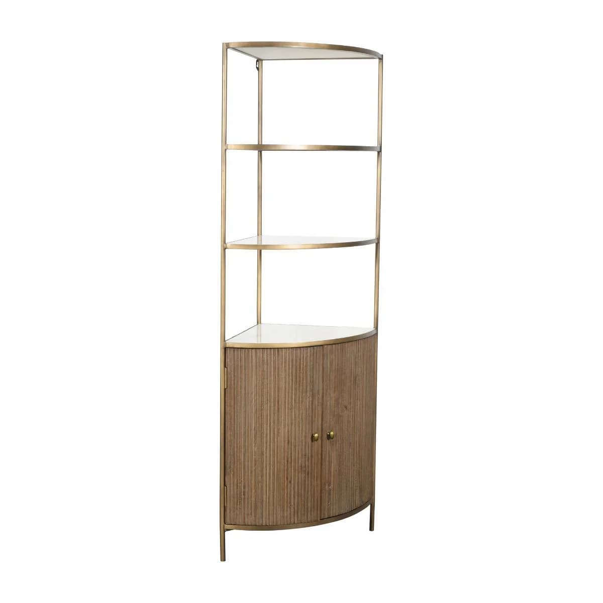Signature Eckregal aus Massivholz und Marmor Beige