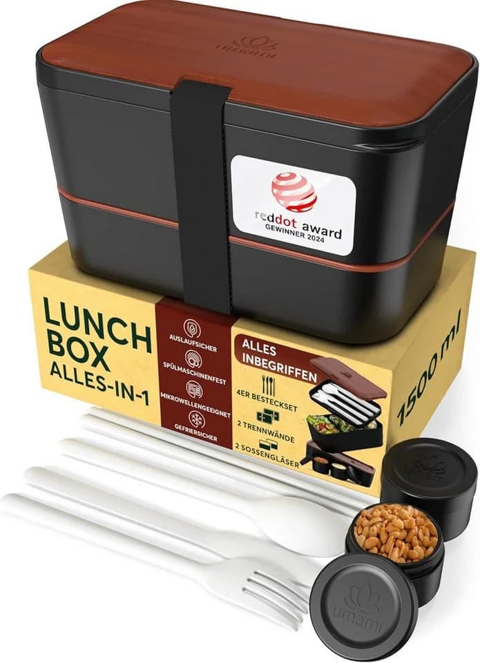 UMAMI Bento Lunchbox Schwarz mit Besteck & Saucenbehältern - Bild 2