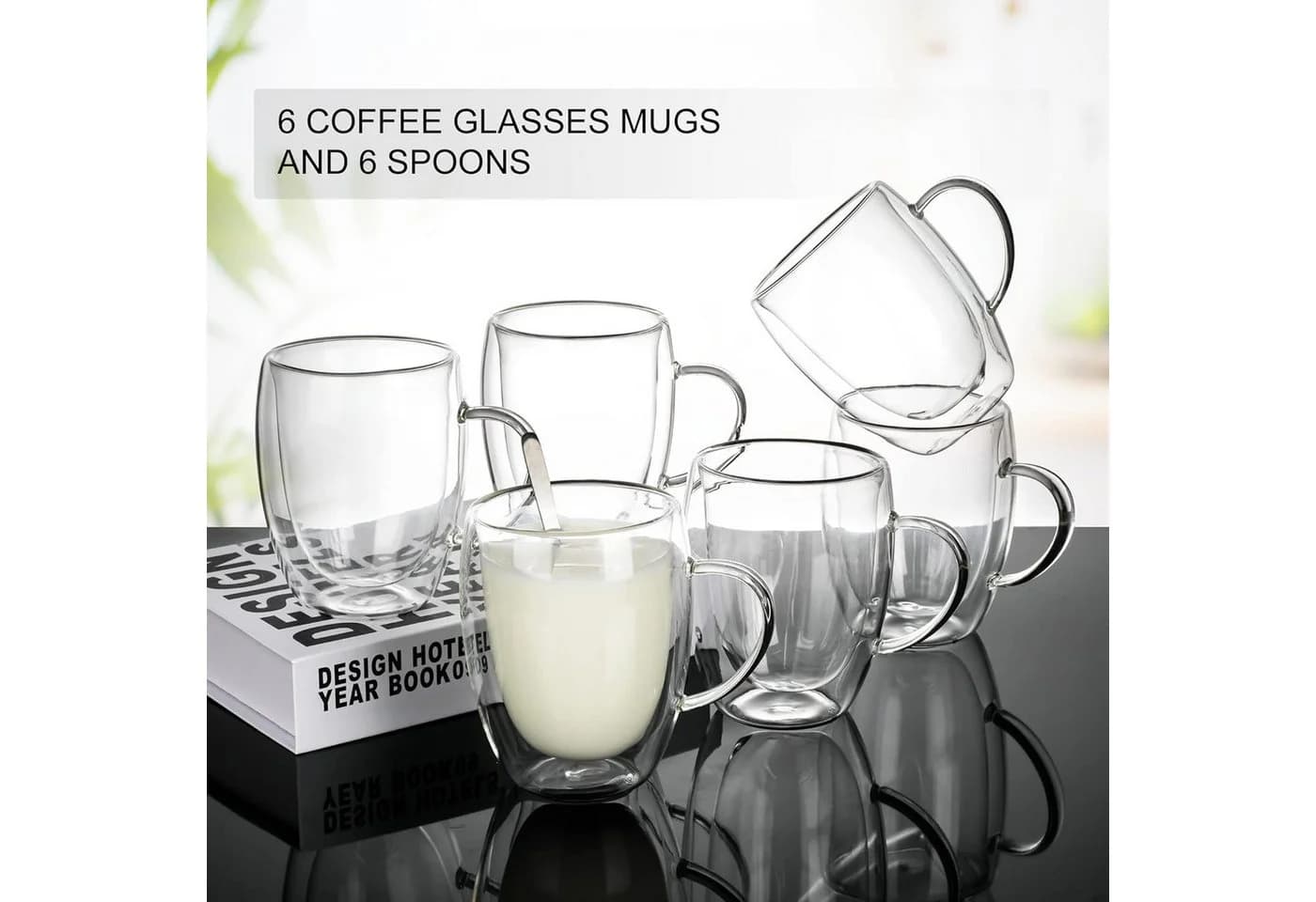LIBWYS Doppelwandige Kaffeetassen aus Glas 6x350 ml mit Griff und Löffel - Bild 4