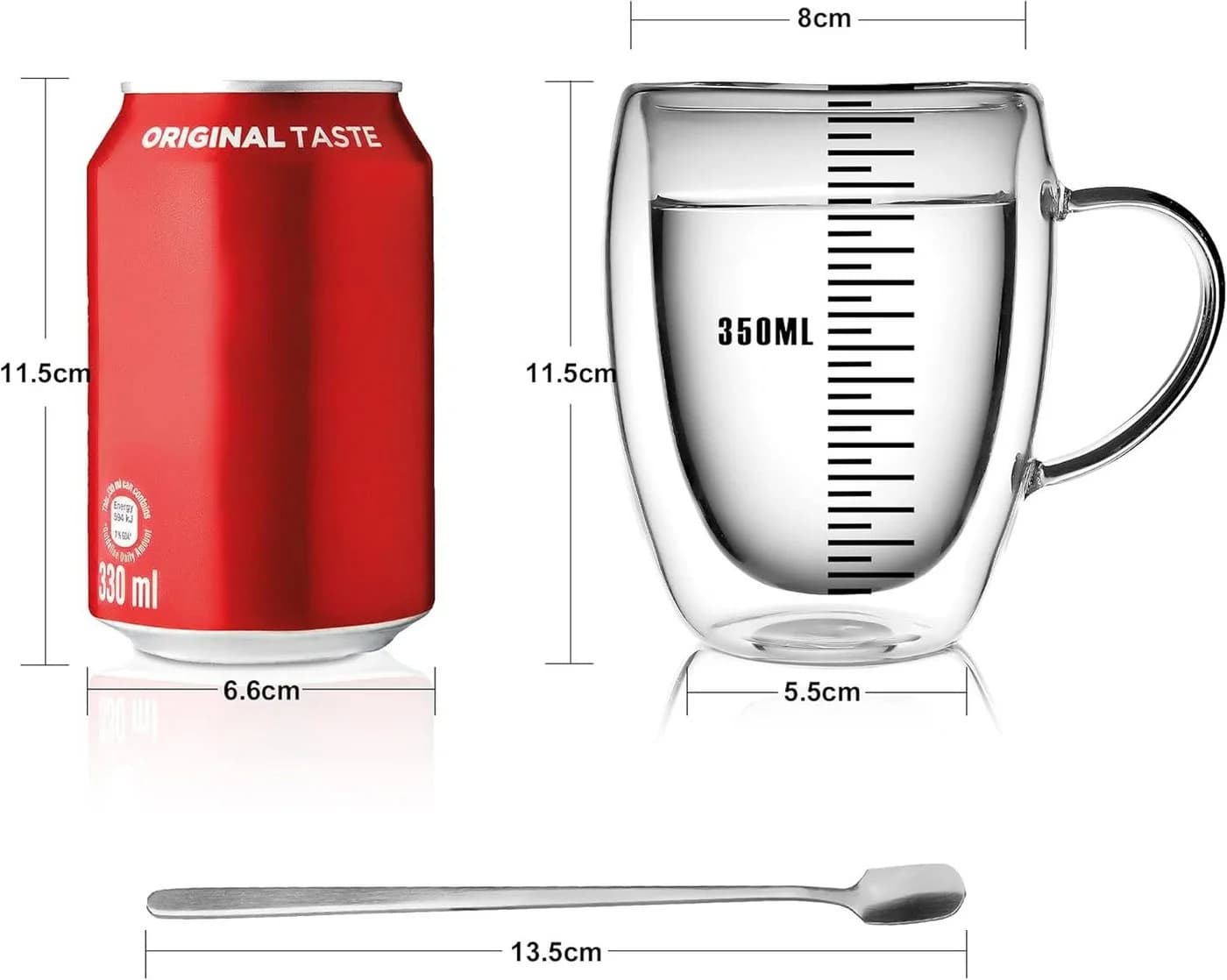 LIBWYS Doppelwandige Kaffeetassen aus Glas 6x350 ml mit Griff und Löffel - Bild 5