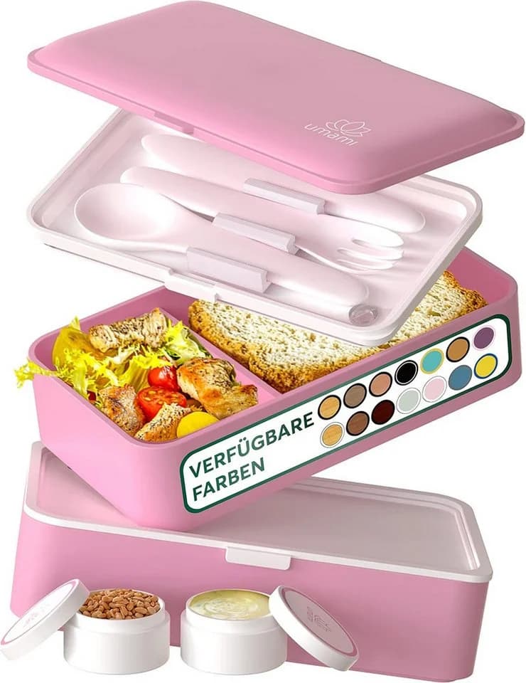 UMAMI Lunchbox All-in-1 1,2L Brotdose Rosa mit Besteck - Bild 2
