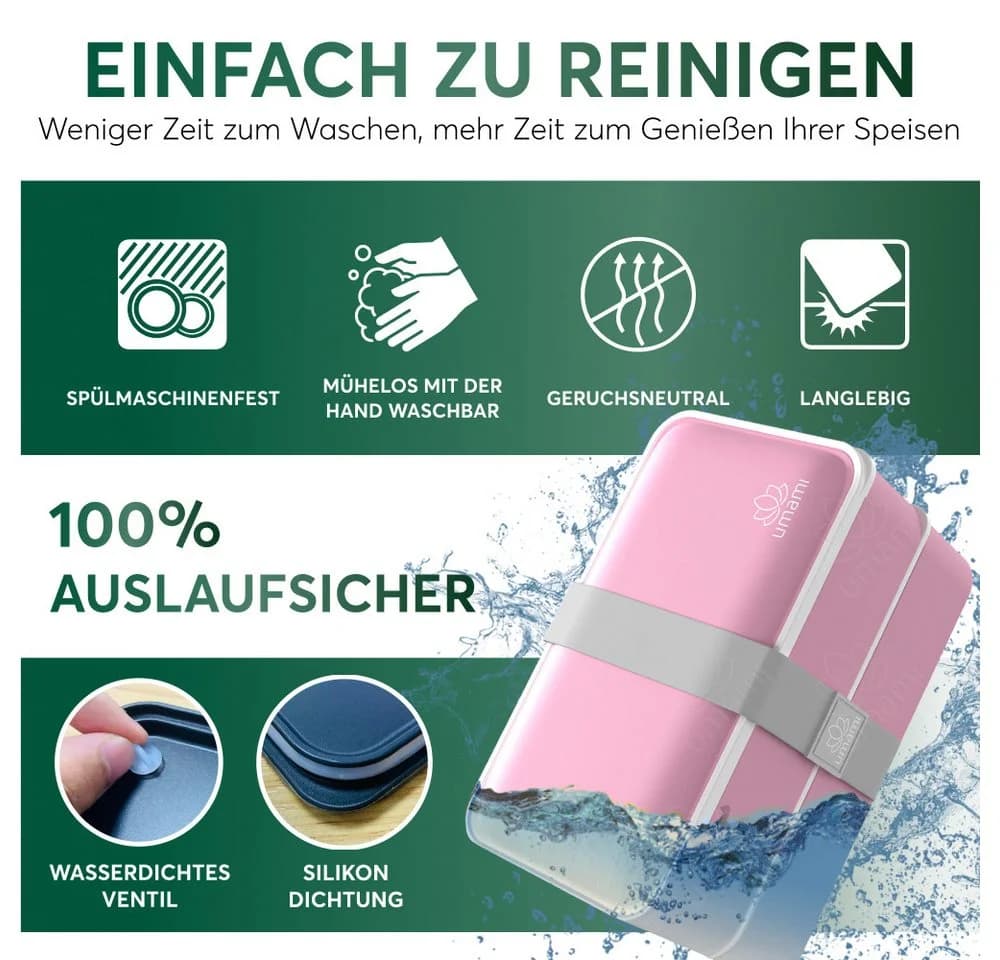 UMAMI Lunchbox All-in-1 1,2L Brotdose Rosa mit Besteck - Bild 5