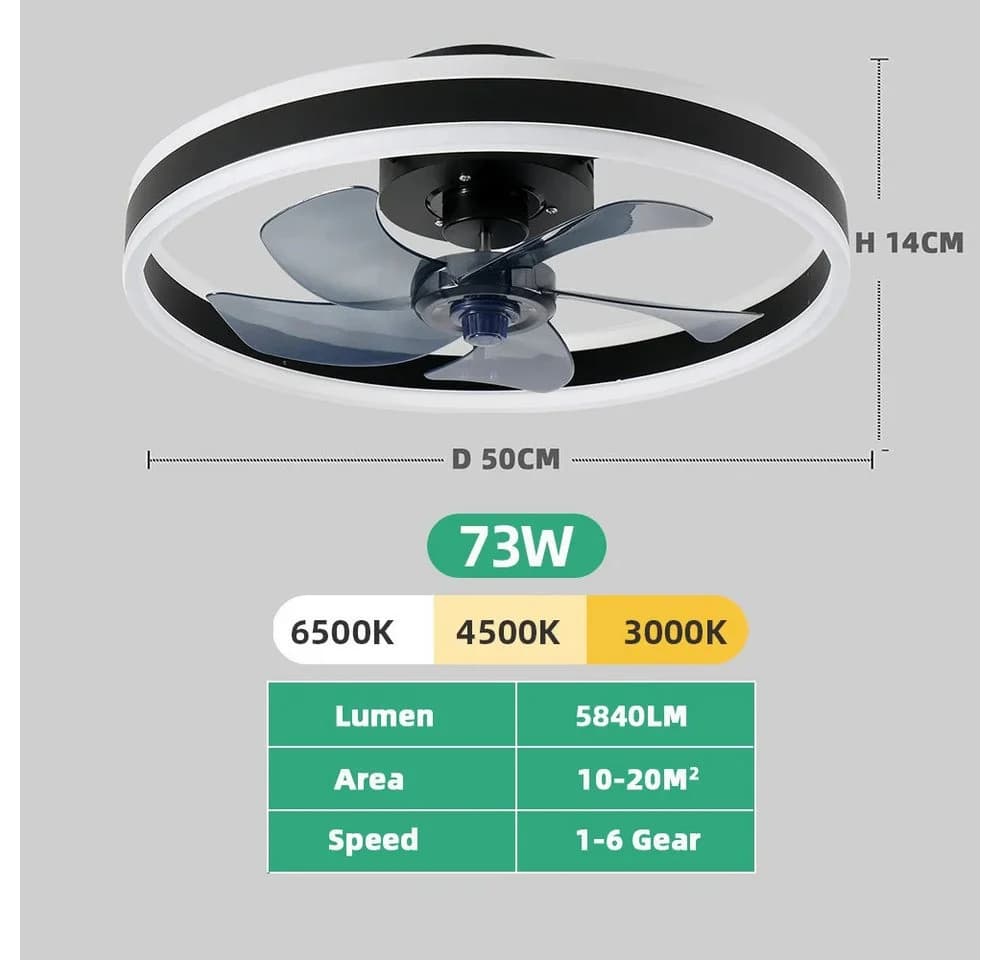 Athlix Deckenventilator mit LED & Fernbedienung, 50cm, 6-Gang