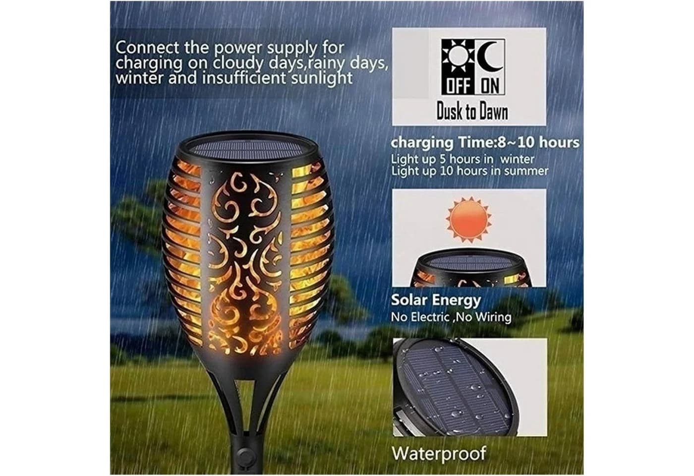 Athlix LED Solarleuchte Gartenfackel Flammeneffekt IP65 Wasserdicht - Bild 5