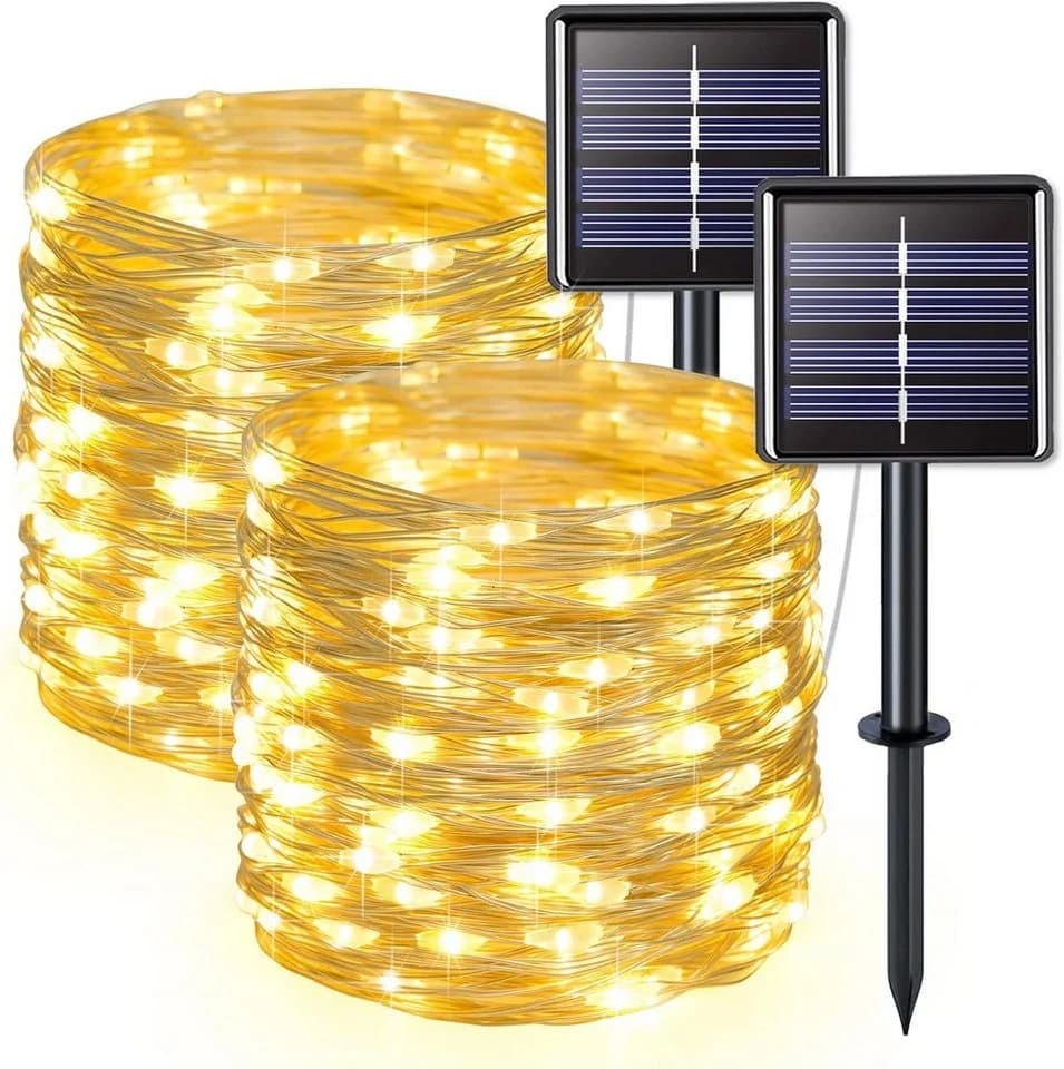 Athlix Solar LED-Lichterkette 10m 100 LED Warmweiß Wasserdicht 8 Modi - Bild 2