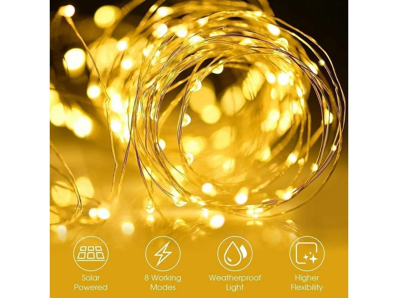 Athlix Solar LED-Lichterkette 10m 100 LED Warmweiß Wasserdicht 8 Modi - Bild 4