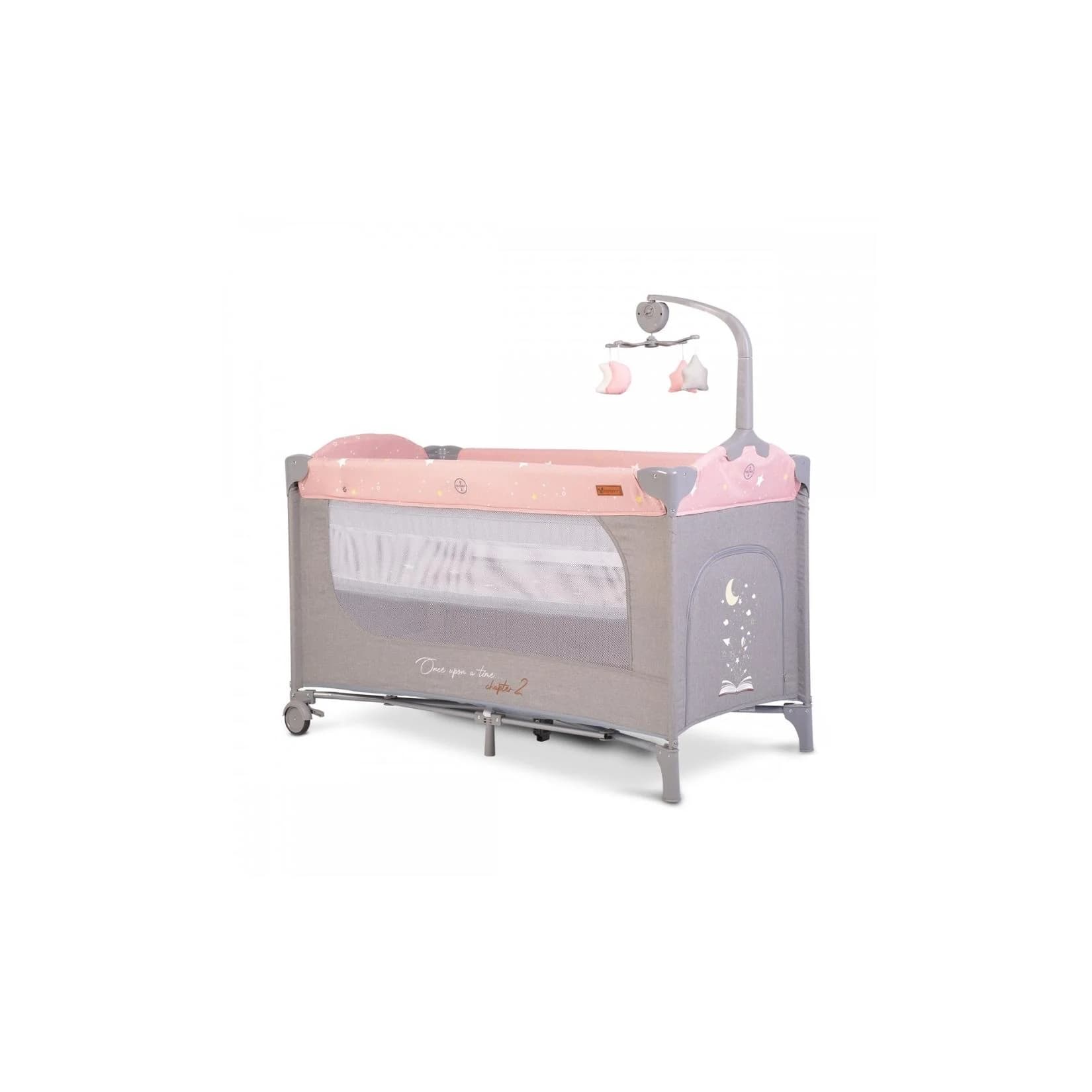 Cangaroo Reisebett Once upon a time 2 Ebenen Seiteneingang Matratze Mobile rosa