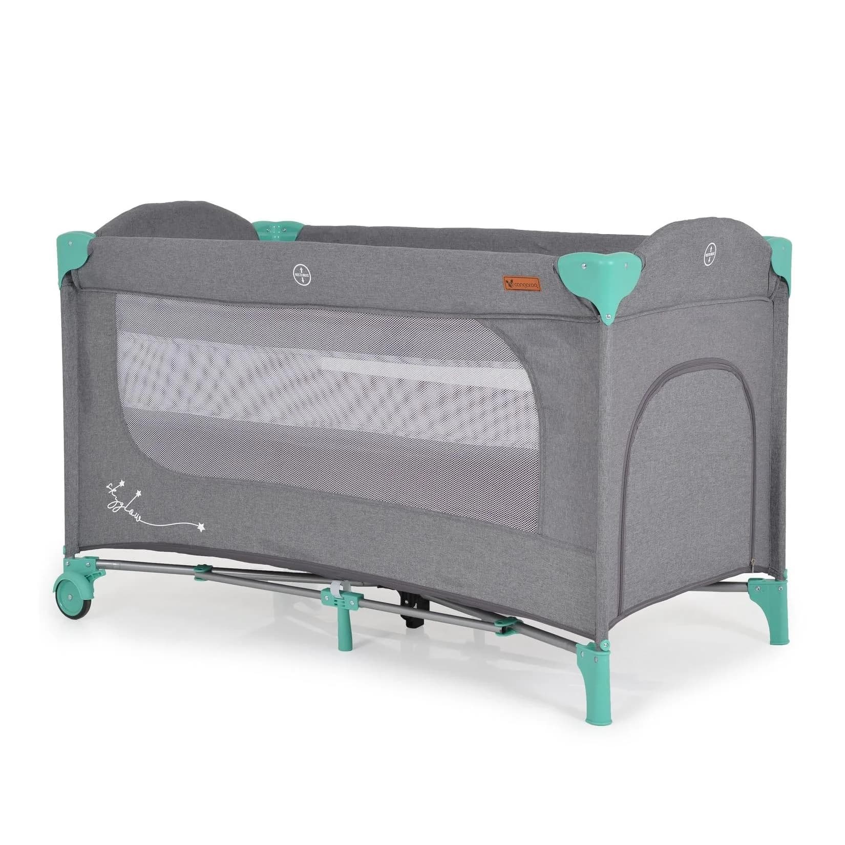 Cangaroo Reisebett Skyglow 2 Ebenen Grün mit Matratze und Transporttasche
