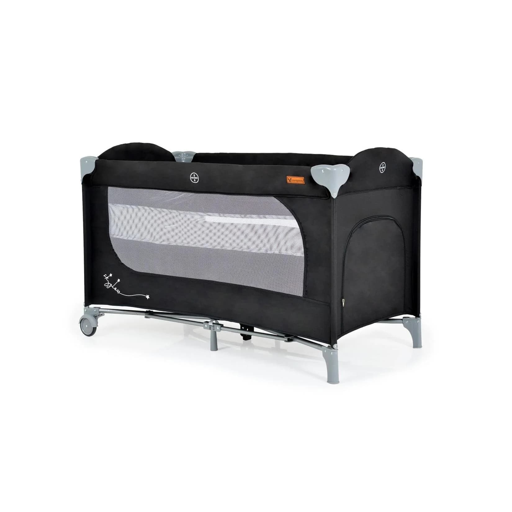 Cangaroo Reisebett Skyglow 2 Ebenen Schwarz mit Matratze und Transporttasche