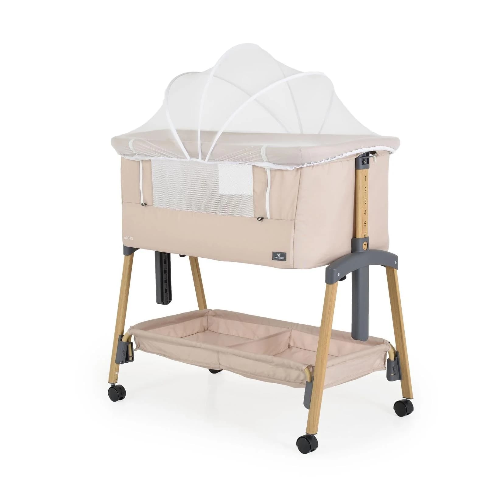 Cangaroo Beistellbett Adoro Beige mit Matratze & Moskitonetz