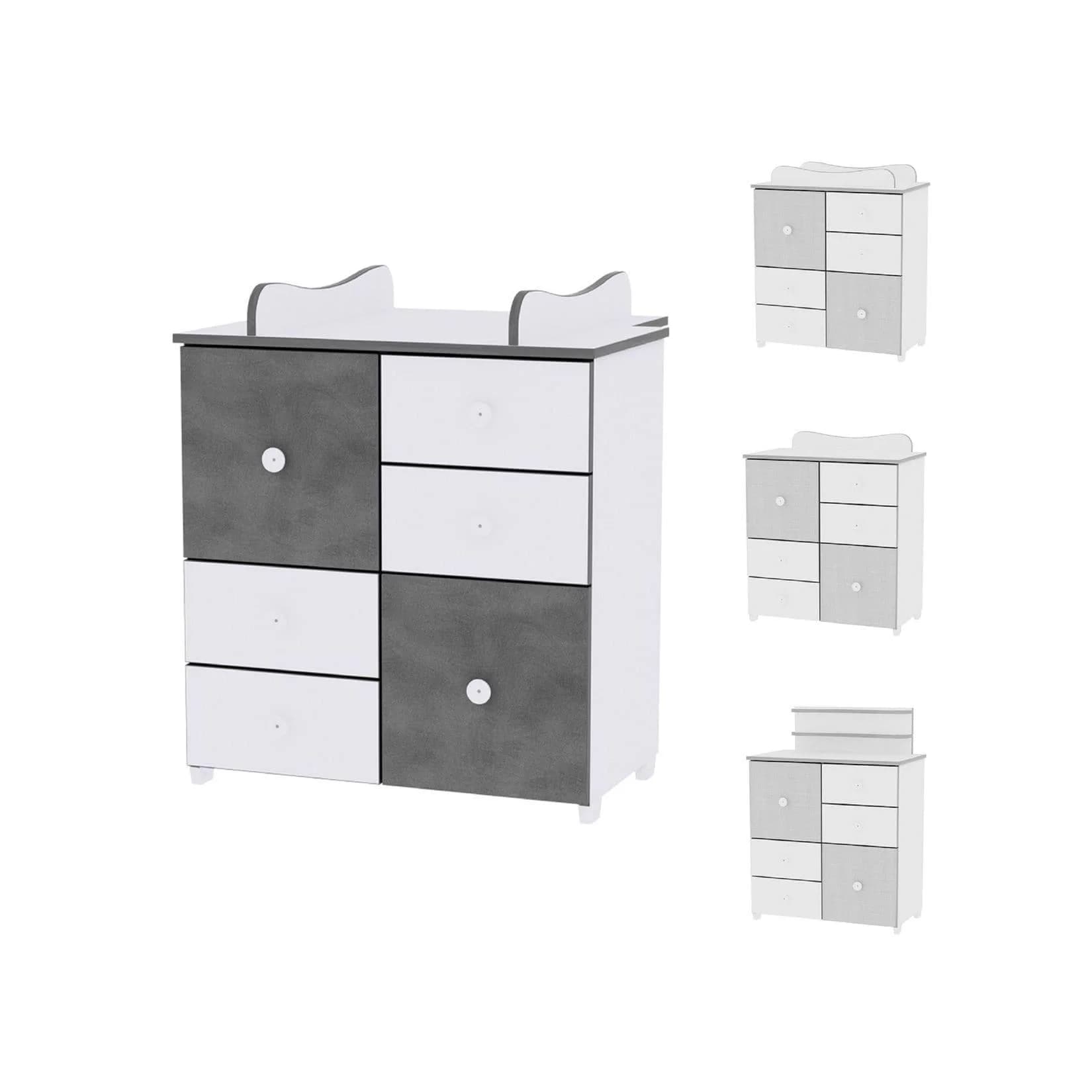 Lorelli Kommode Cupboard Weiß/Dunkelgrau 4 Schubladen 2 Türen