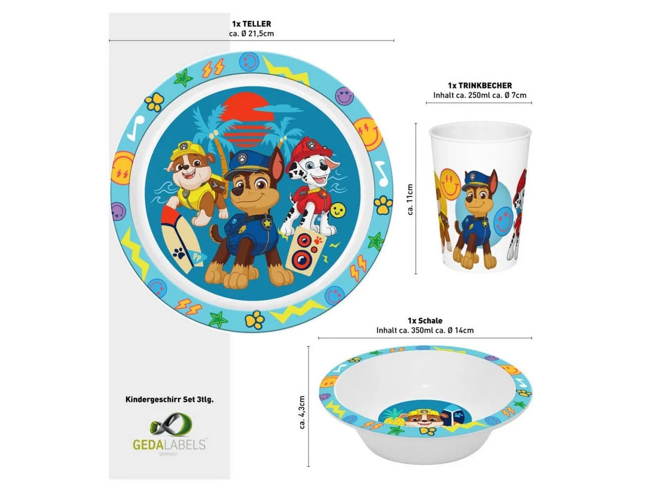 Geda Labels Kindergeschirr-Set Paw Patrol 3-teilig Blau PP - Bild 3