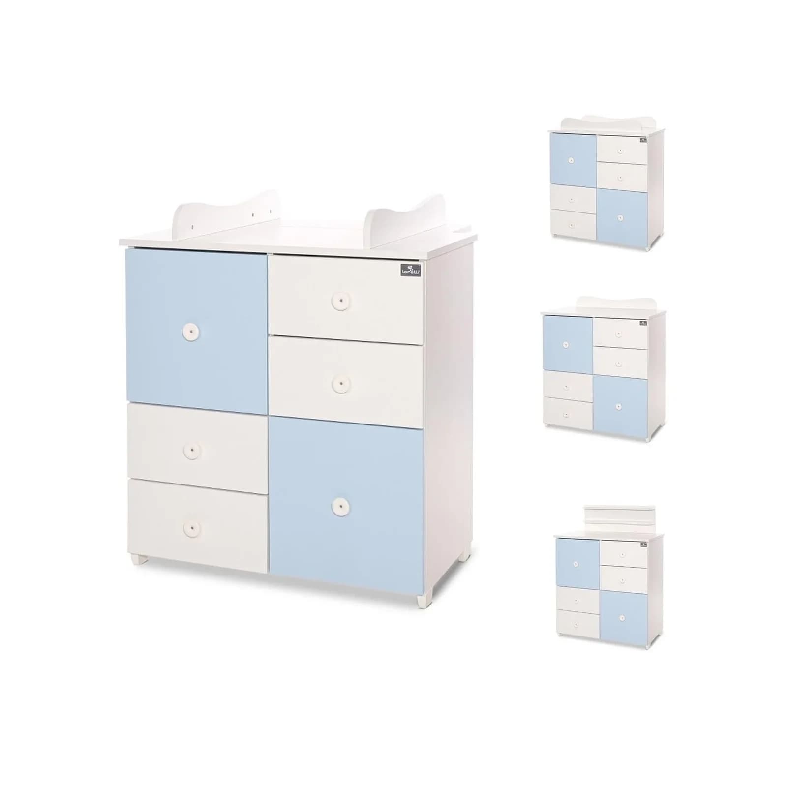 Lorelli Kommode Cupboard 4 Schubladen 2 Türen Weiß Blau