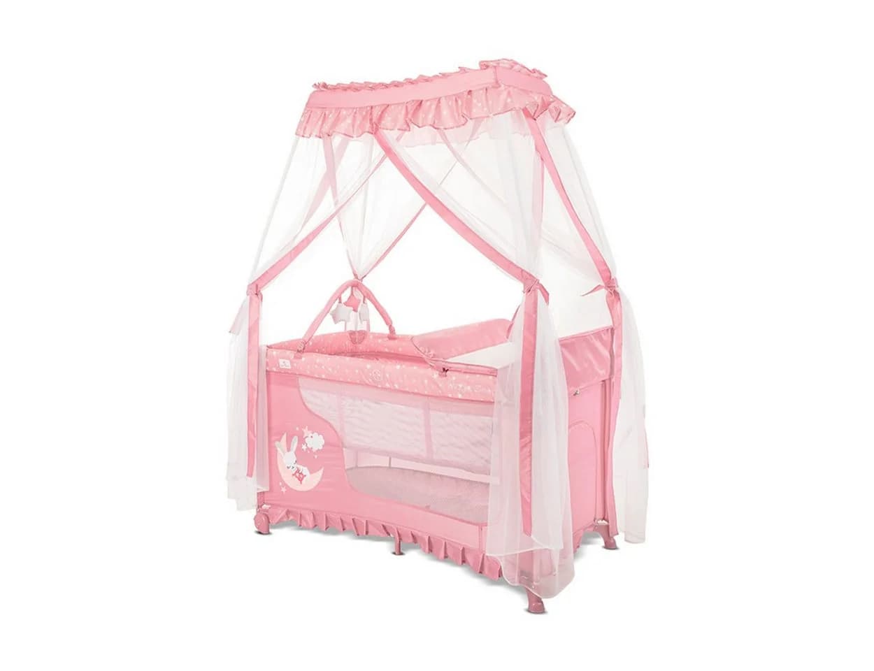 Lorelli Reisebett Magic Sleep 2 Ebenen Rosa Sterne mit Baldachin und Mobile - Bild 2