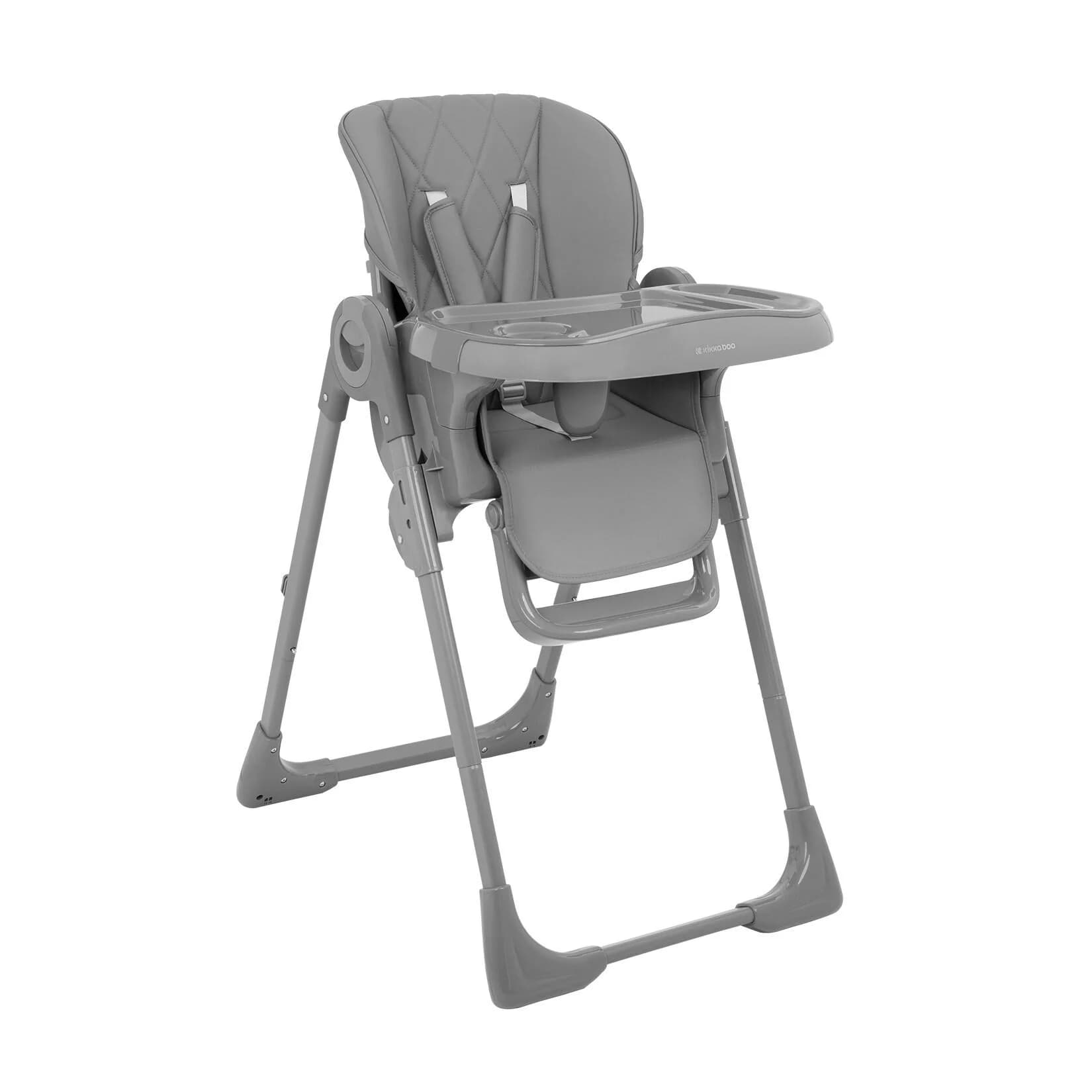 Kikkaboo Kinderhochstuhl Comfy höhenverstellbar mit Gurt und Doppeltablett grau