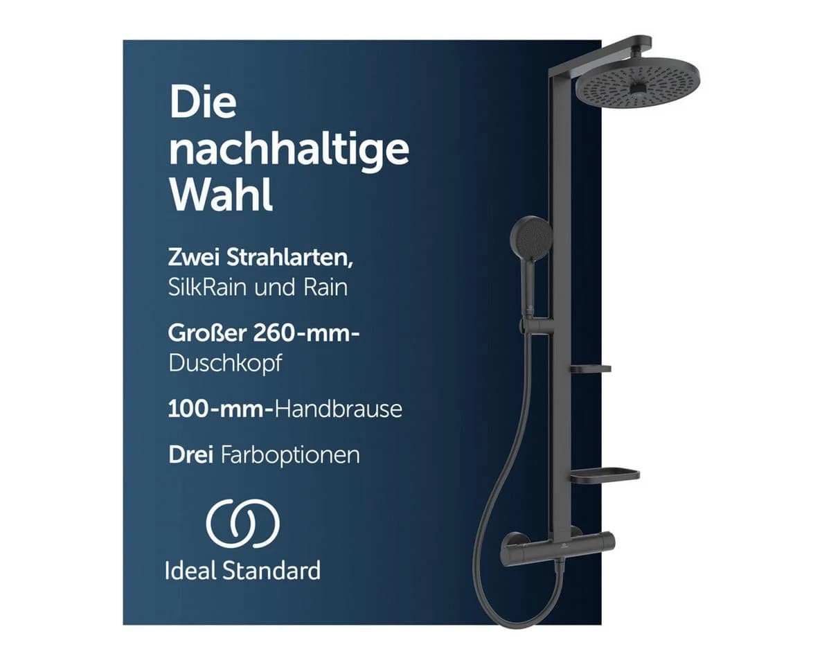 Ideal Standard Alu+ Duschsystem BD583XG mit Ceratherm Thermostat, 2 Ablagen, Schwarz matt - Bild 2