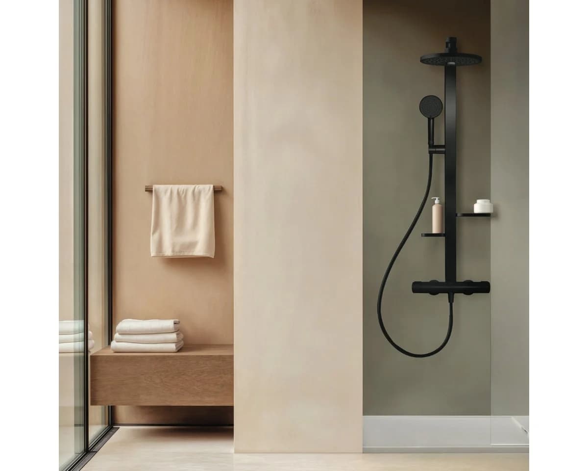 Ideal Standard Alu+ Duschsystem BD583XG mit Ceratherm Thermostat, 2 Ablagen, Schwarz matt - Bild 5