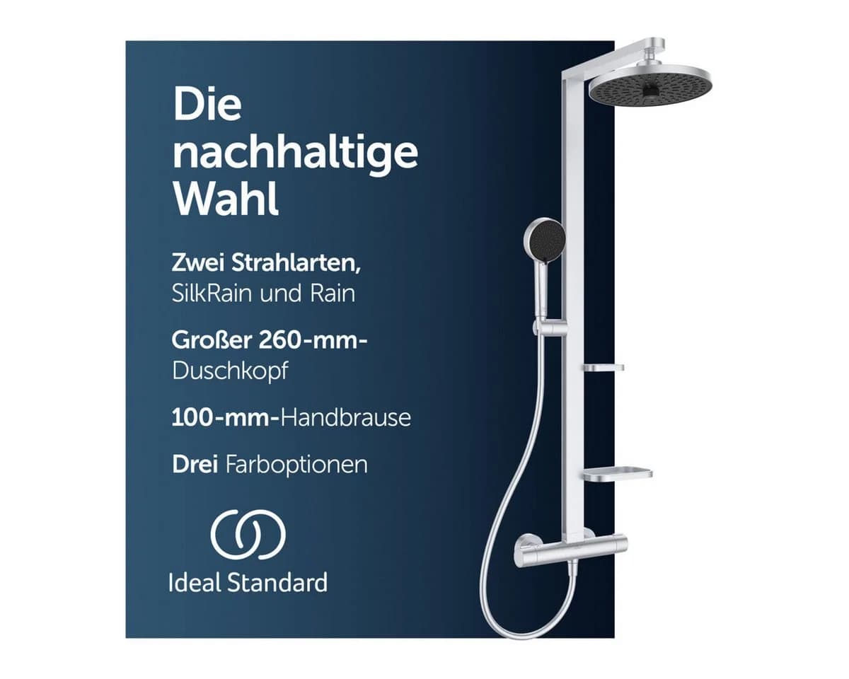 Ideal Standard Alu+ Duschsystem Ceratherm Thermostat, 2 Ablagen, Silber - Bild 2