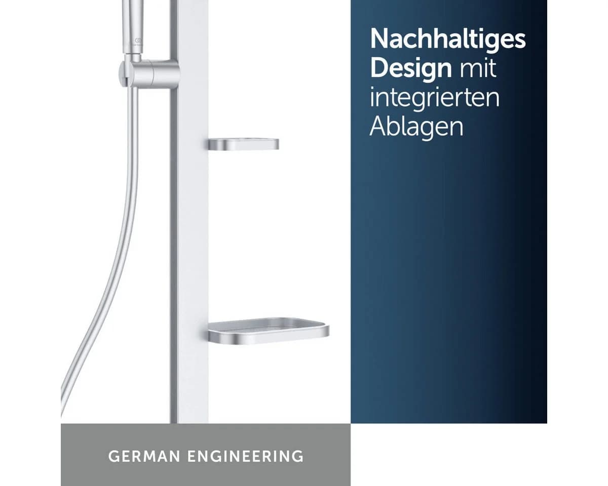Ideal Standard Alu+ Duschsystem Ceratherm Thermostat, 2 Ablagen, Silber - Bild 3