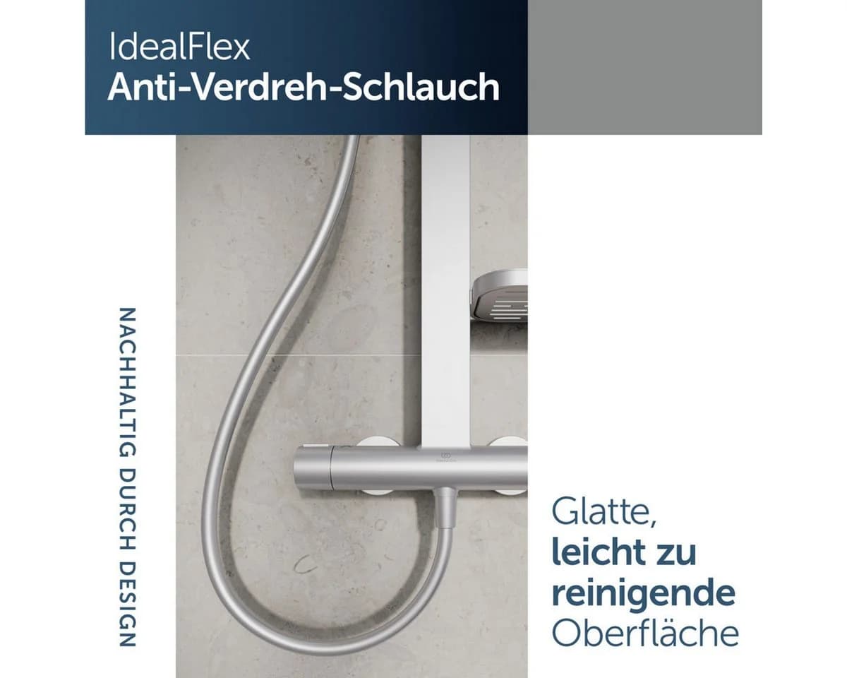 Ideal Standard Alu+ Duschsystem Ceratherm Thermostat, 2 Ablagen, Silber - Bild 4