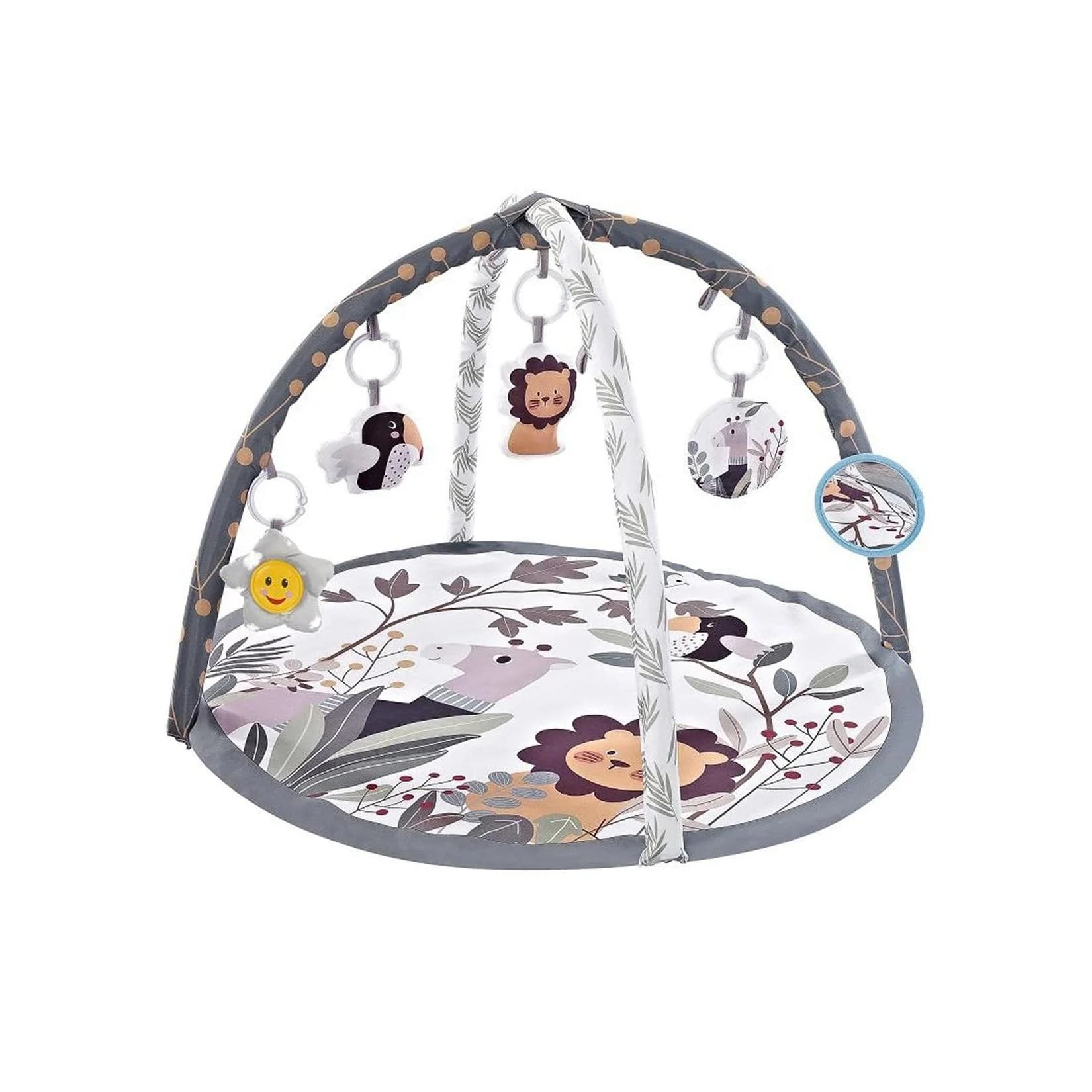 Chipolino Spielbogen Tiere mit Musikfunktion und 5 Hängespielzeugen, Krabbeldecke grau