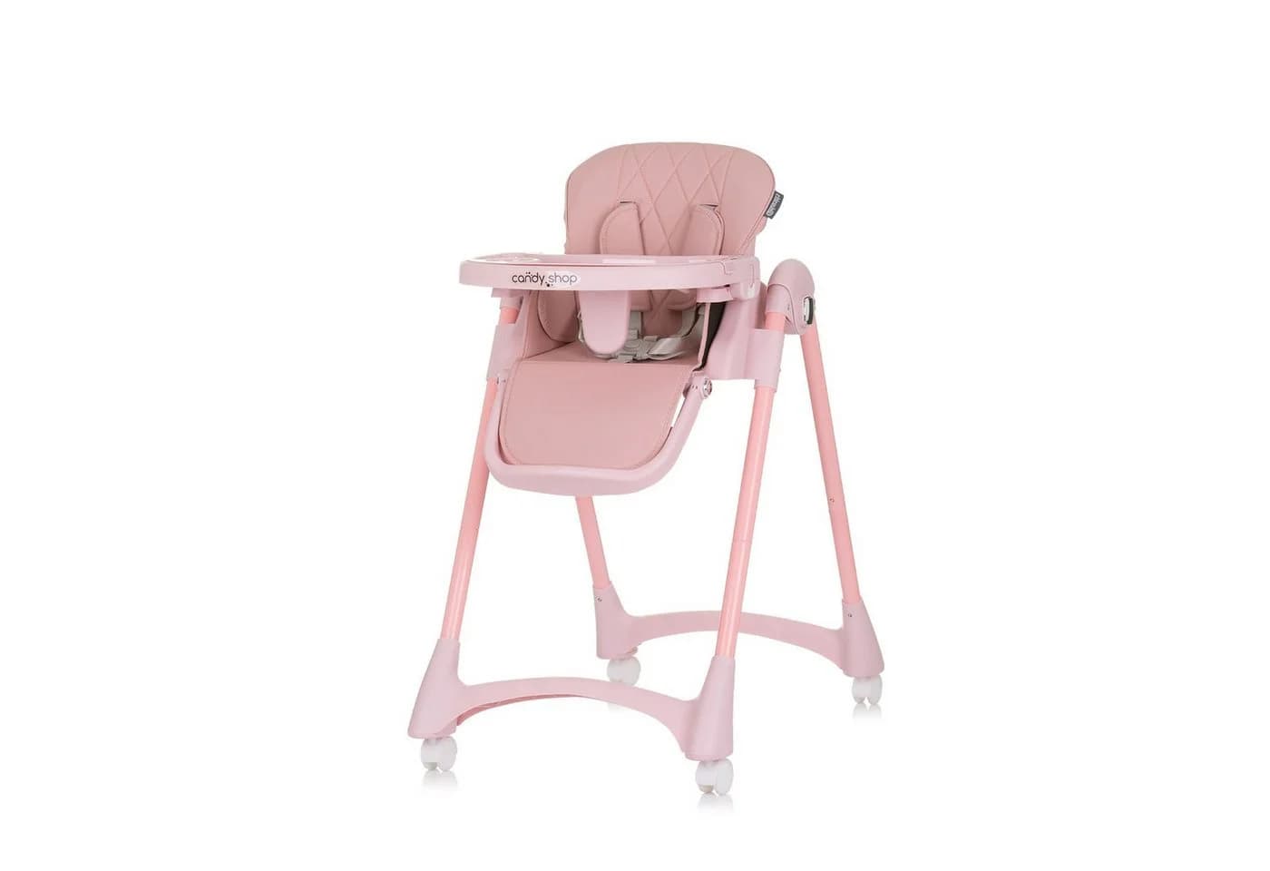 Chipolino Kinderhochstuhl Candy Shop Rosa mit 4 Rädern verstellbar