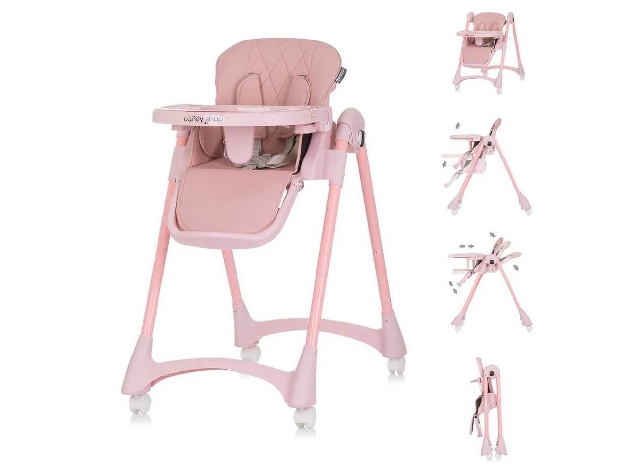 Chipolino Kinderhochstuhl Candy Shop Rosa mit 4 Rädern verstellbar - Bild 2