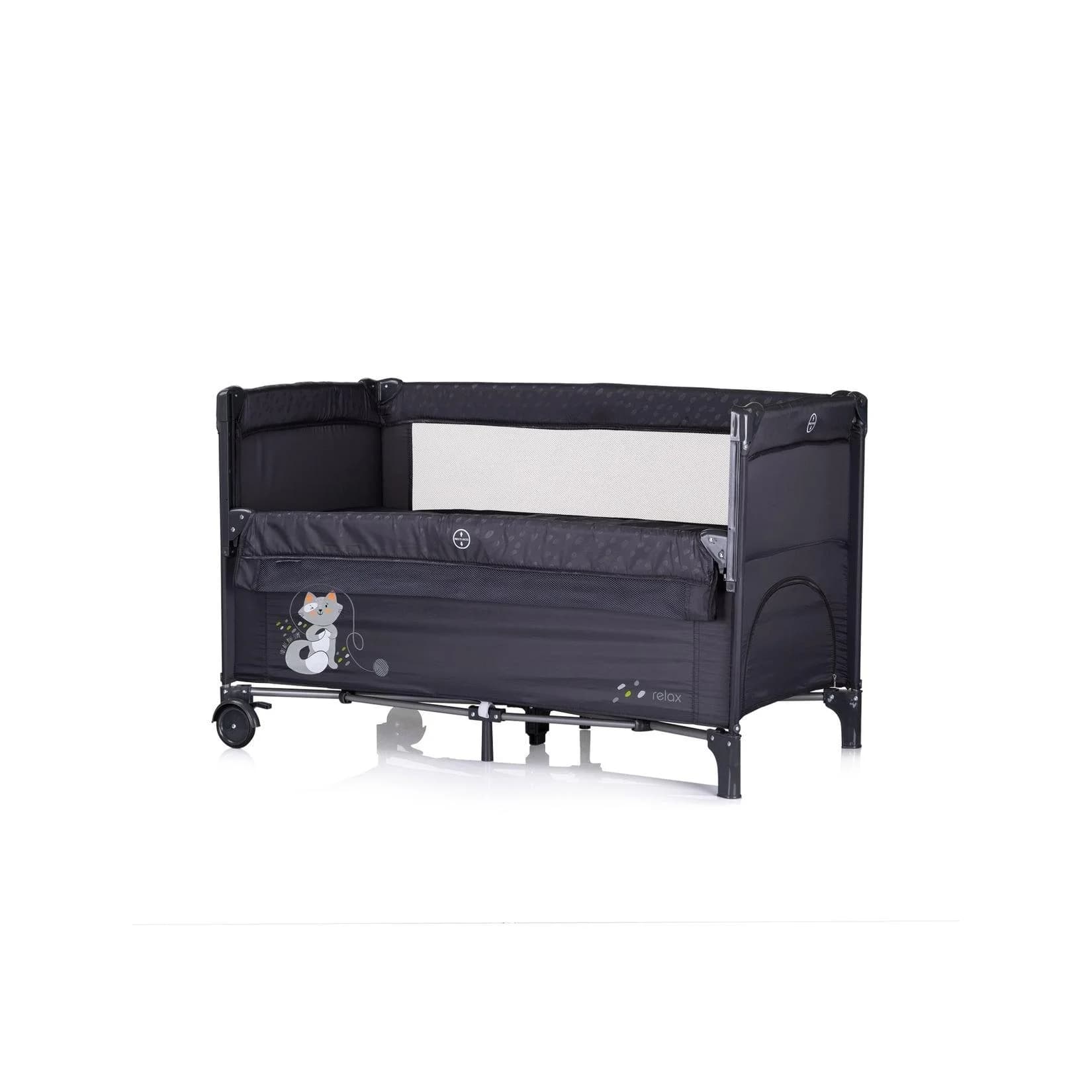 Chipolino Baby-Reisebett Relax 2 Ebenen Schwarz/Grau mit Seiteneingang