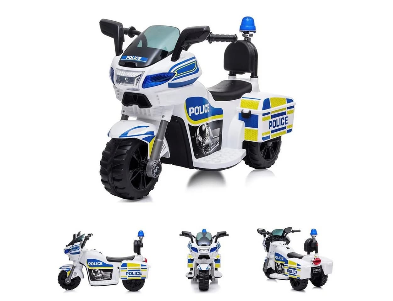 Chipolino Kinder Elektromotorrad Polizei Weiß/Blau 3 Räder Musikfunktion - Bild 3