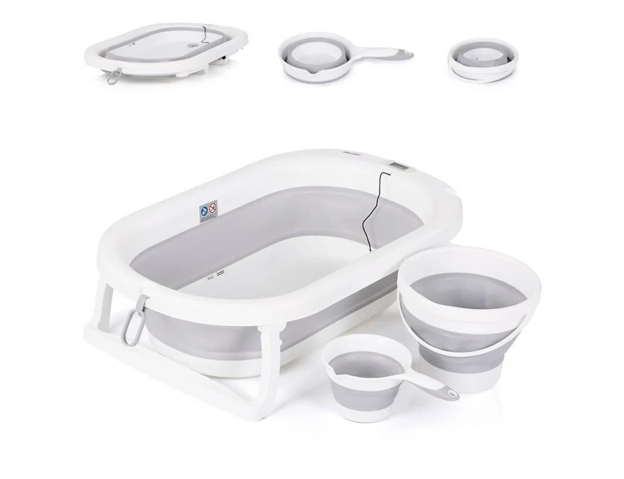 Faltbare Babybadewanne mit Eimer, Spülbecher und Thermometer - Bild 3
