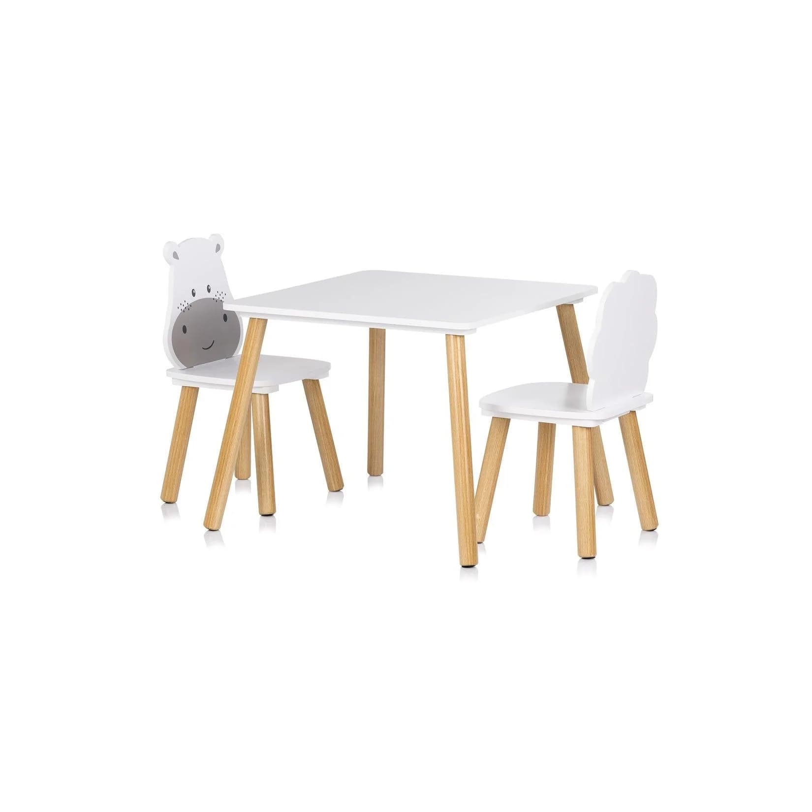 Chipolino Kinder Tischset Tiermotiv Tisch 2 Stühle Holz Sitzgruppe ab 2 Jahre Weiß/Grau