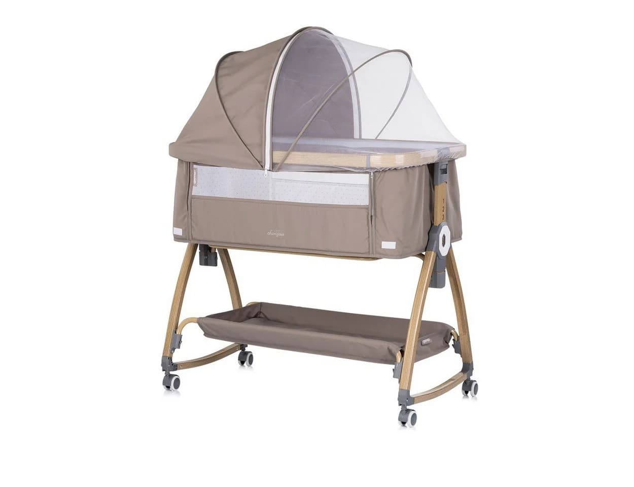 Chipolino Beistellbett Charisma Matratze höhenverstellbar Räder Ablagefach Gurt Braun - Bild 2
