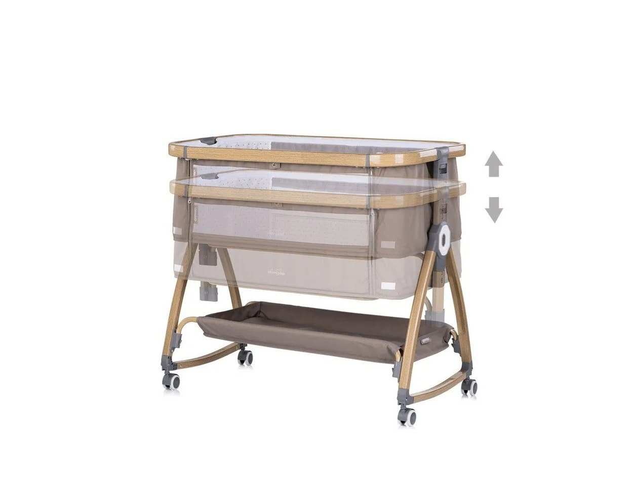 Chipolino Beistellbett Charisma Matratze höhenverstellbar Räder Ablagefach Gurt Braun - Bild 5