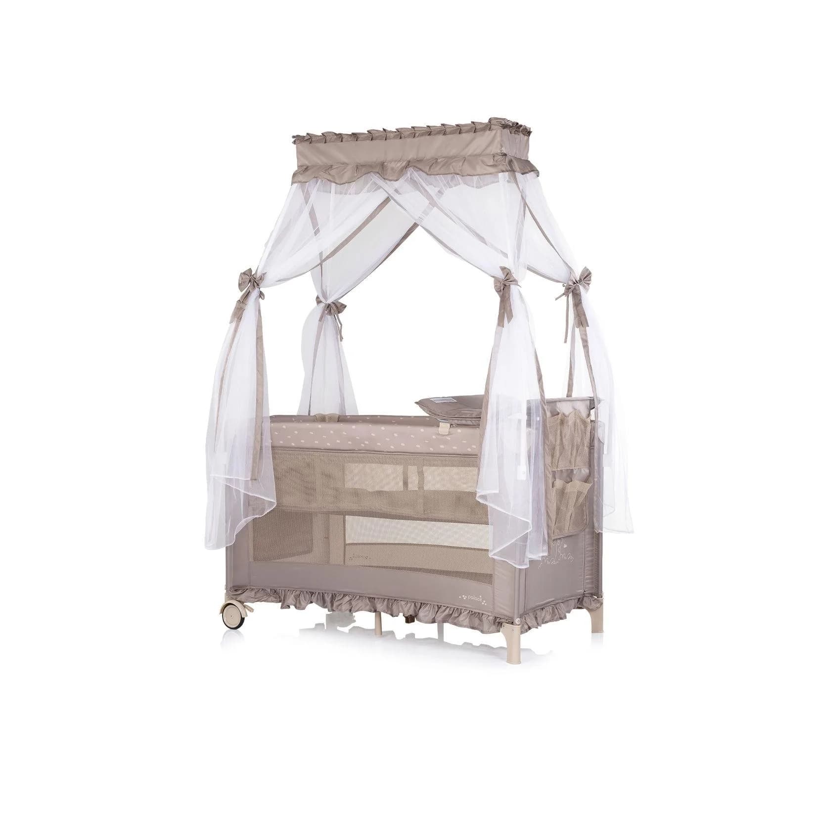 Chipolino Reisebett Palace mit Baldachin, Moskitonetz & Wickelauflage beige grau