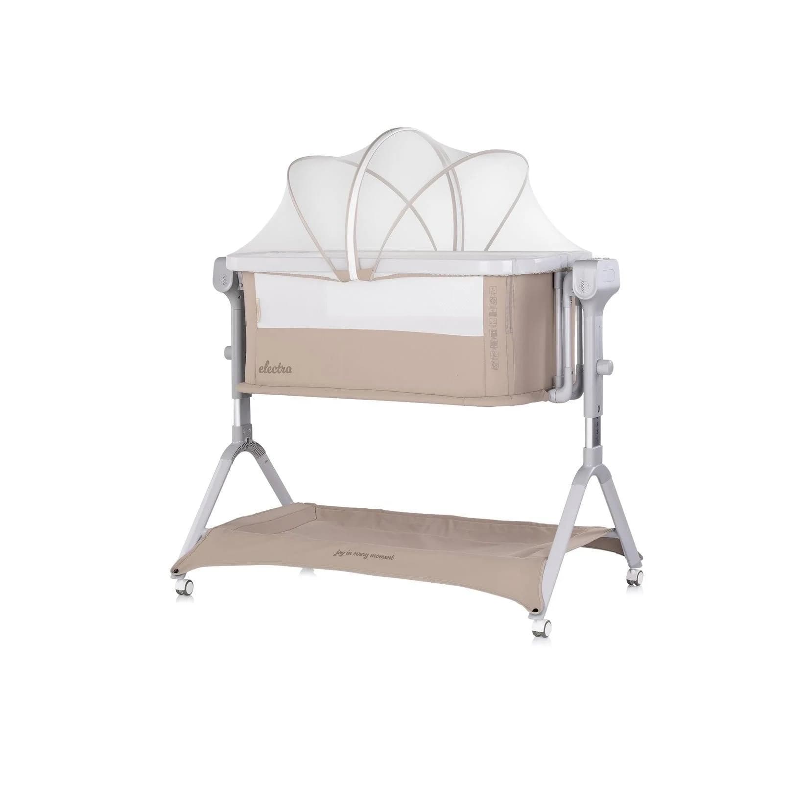 Chipolino Beistellbett Electra Beige mit Schaukelfunktion, Musik & Moskitonetz
